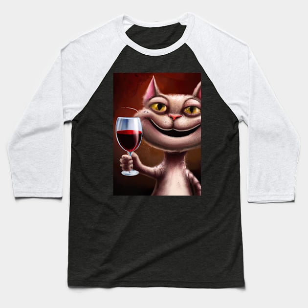 Cat with Wine Baseball T-Shirt by maxcode